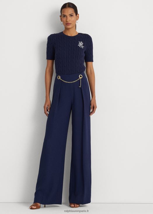 pantalon large ceinturé en georgette plissée 46T60T4432 femmes Ralph Lauren marine raffinée