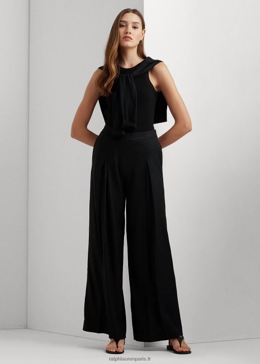 pantalon large en sergé de lin mélangé à plis 46T60T4329 femmes Ralph Lauren noir