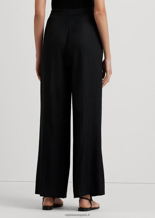pantalon large en sergé de lin mélangé à plis 46T60T4329 femmes Ralph Lauren noir