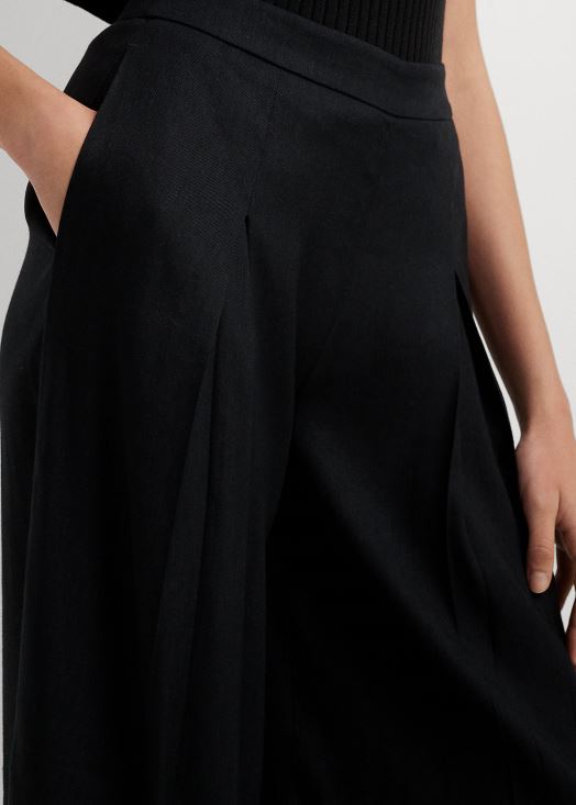 pantalon large en sergé de lin mélangé à plis 46T60T4329 femmes Ralph Lauren noir