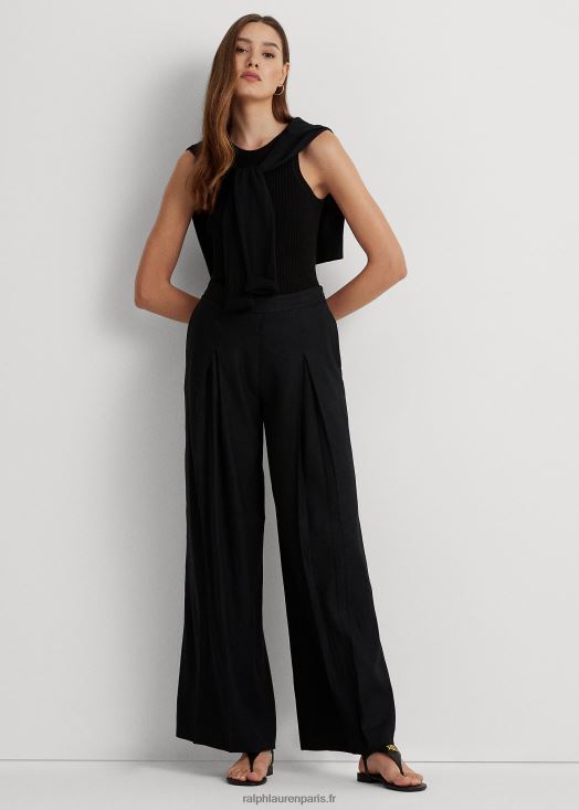 pantalon large en sergé de lin mélangé à plis 46T60T4329 femmes Ralph Lauren noir