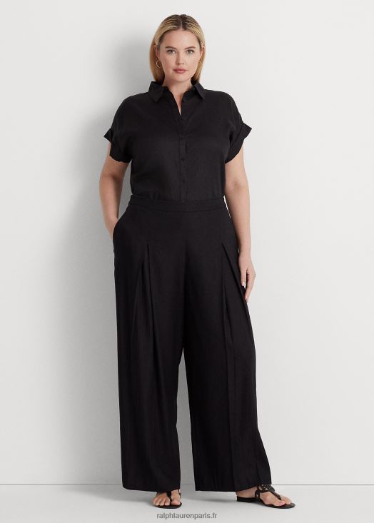 pantalon large en sergé de lin mélangé à plis 46T60T4912 femmes Ralph Lauren noir