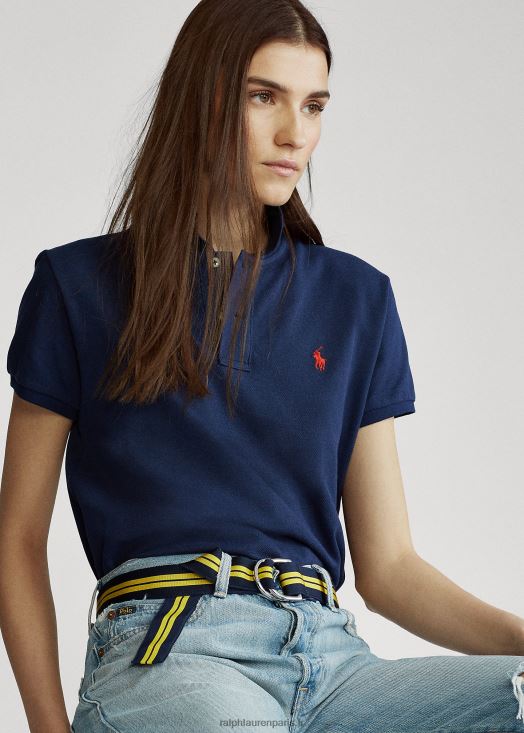 polo en maille coupe classique 46T60T9234 femmes Ralph Lauren newport marine/rouge - Cliquez sur l'image pour la fermer
