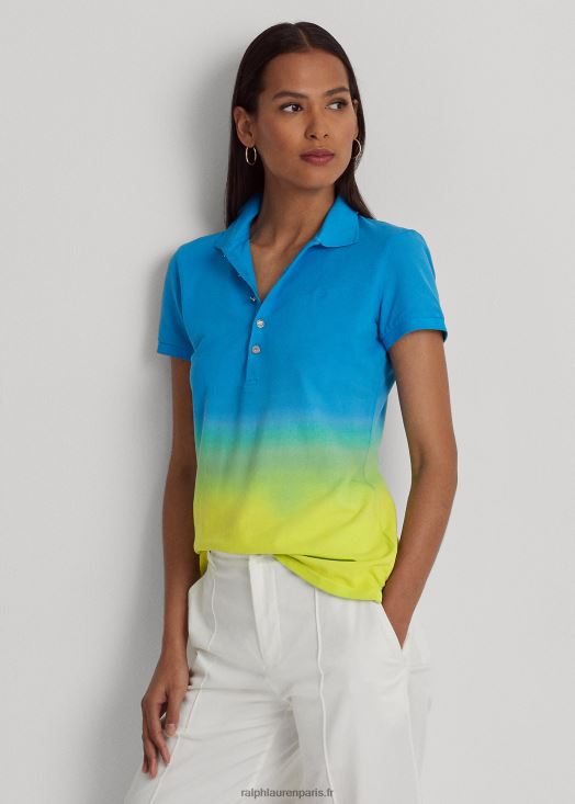 polo en piqué dip-dye 46T60T4349 femmes Ralph Lauren bleu/vert/citron vert