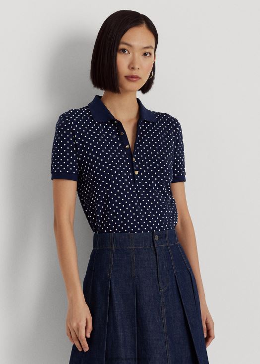 polo en piqué à pois 46T60T4429 femmes Ralph Lauren marine/crème