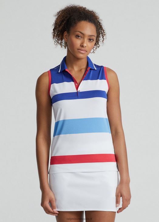 polo sans manches coupe ajustée 46T60T3703 femmes Ralph Lauren blanc pur/bleu roi - Cliquez sur l'image pour la fermer