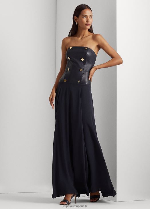 robe bustier en georgette de cuir 46T60T9566 femmes Ralph Lauren marine