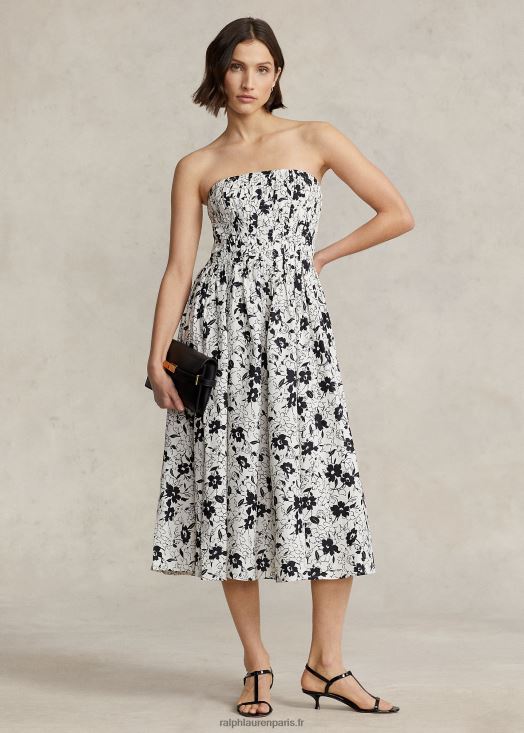 robe bustier en lin à fleurs 46T60T2984 femmes Ralph Lauren lys noir sur crème - Cliquez sur l'image pour la fermer