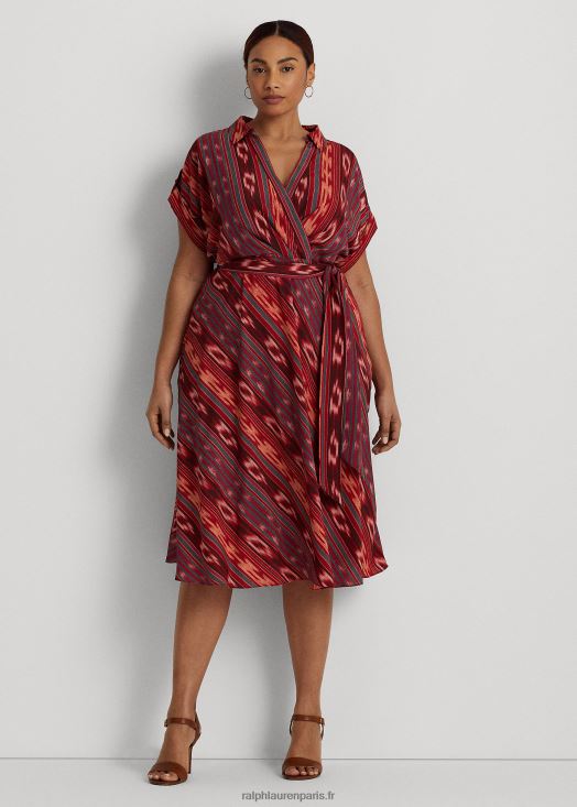 robe ceinturée en crêpe à rayures géométriques 46T60T4512 femmes Ralph Lauren fushia/orange/multicolore