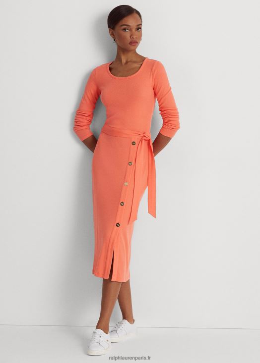 robe ceinturée en maille côtelée 46T60T4880 femmes Ralph Lauren corail bâbord