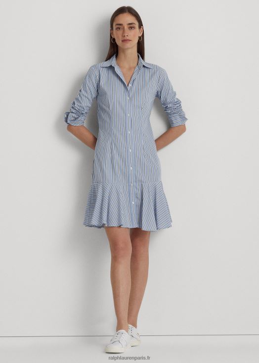 robe-chemise en drap de coton à rayures 46T60T4090 femmes Ralph Lauren multicolore bleu/blanc - Cliquez sur l'image pour la fermer