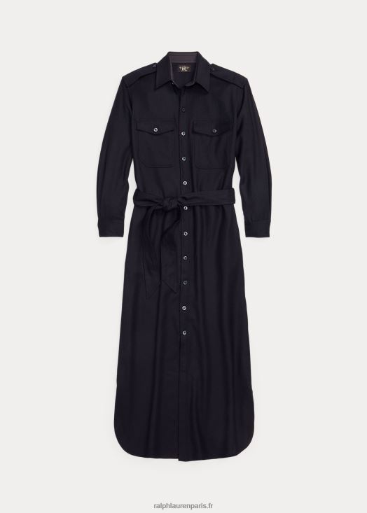 robe-chemise en flanelle de laine mélangée à ceinture 46T60T3671 femmes Ralph Lauren bleu marine foncé