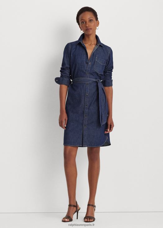 robe-chemise en jean à ceinture 46T60T4436 femmes Ralph Lauren lavage à rinçage pur