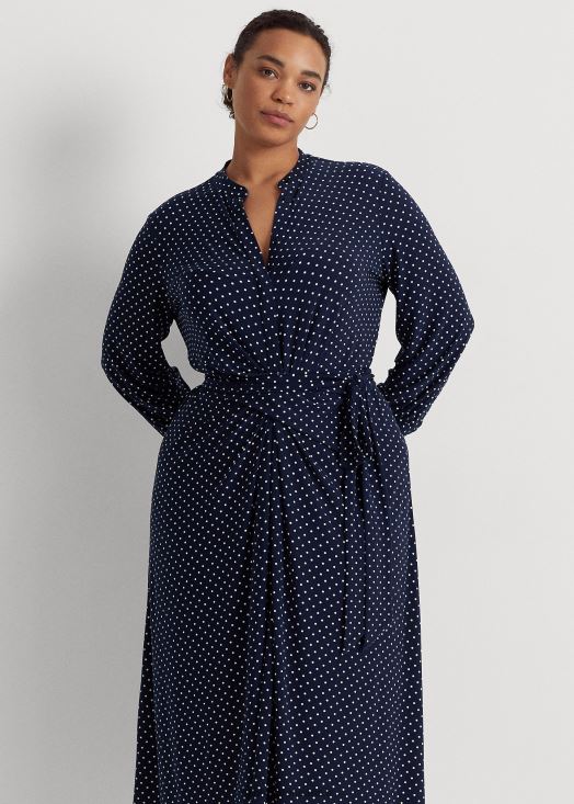 robe-chemise en jersey stretch à pois 46T60T4682 femmes Ralph Lauren marine/crème - Cliquez sur l'image pour la fermer