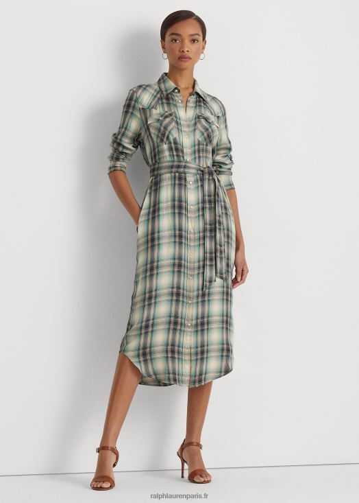 robe-chemise en sergé à carreaux 46T60T4902 femmes Ralph Lauren multi bleu/vert