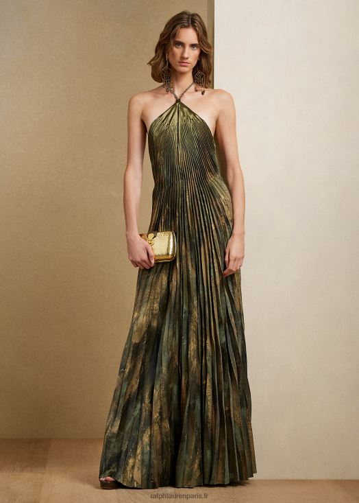 robe de soirée en satin plissé kellen 46T60T9308 femmes Ralph Lauren olive - Cliquez sur l'image pour la fermer