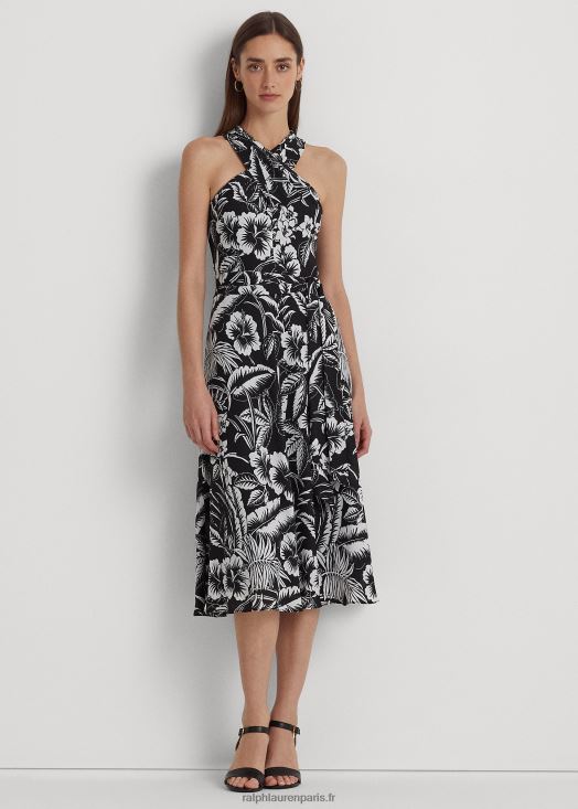 robe dos nu en georgette à fleurs 46T60T3921 femmes Ralph Lauren noir blanc - Cliquez sur l'image pour la fermer