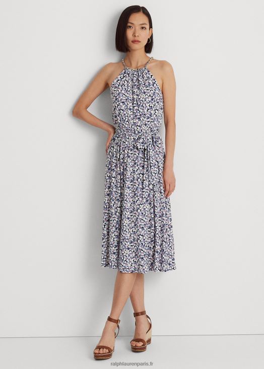 robe dos nu en jersey à fleurs 46T60T4101 femmes Ralph Lauren bleu/crème/rose - Cliquez sur l'image pour la fermer