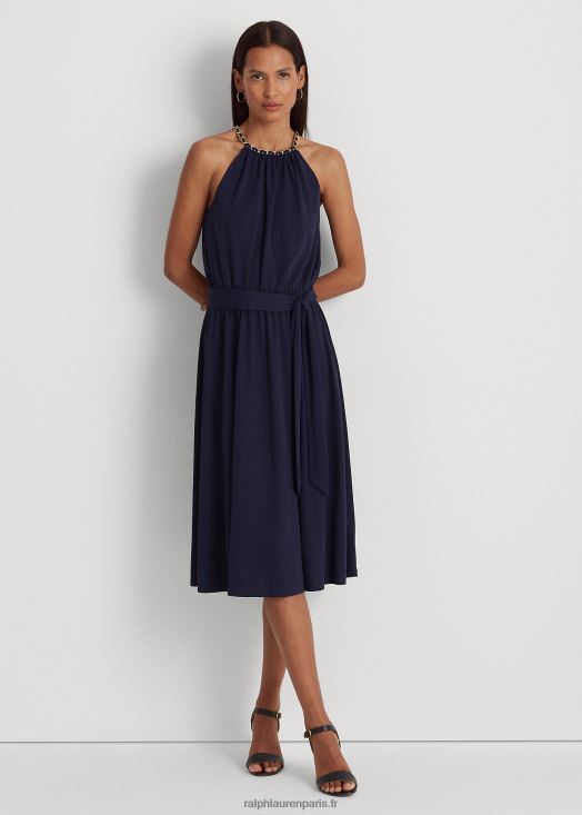 robe dos nu en jersey stretch à ceinture 46T60T4004 femmes Ralph Lauren marine raffinée