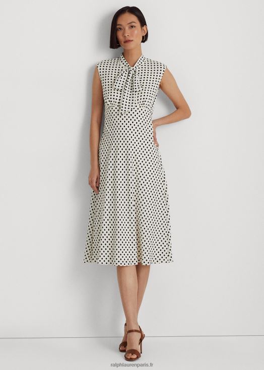 robe en georgette à col noué à pois 46T60T4427 femmes Ralph Lauren parchemin crème/marine