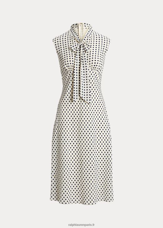 robe en georgette à col noué à pois 46T60T4427 femmes Ralph Lauren parchemin crème/marine