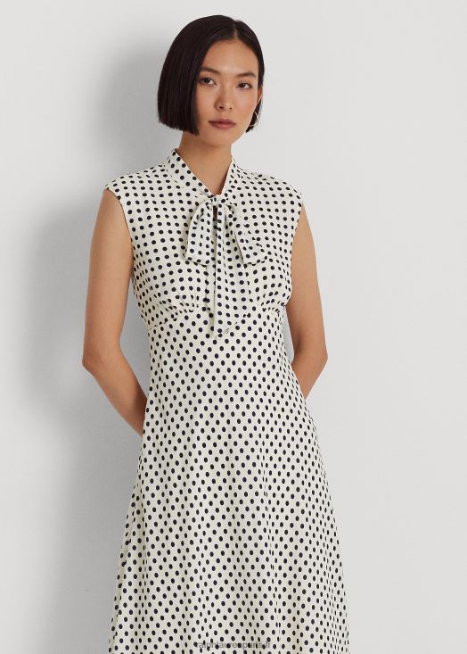 robe en georgette à col noué à pois 46T60T4427 femmes Ralph Lauren parchemin crème/marine