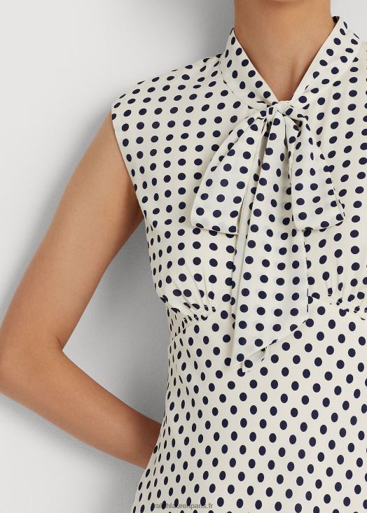robe en georgette à col noué à pois 46T60T4427 femmes Ralph Lauren parchemin crème/marine