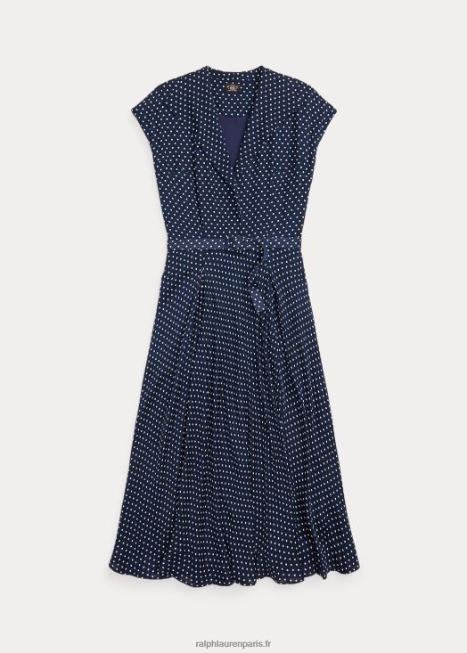robe en georgette de soie à pois 46T60T3667 femmes Ralph Lauren marine/crème - Cliquez sur l'image pour la fermer