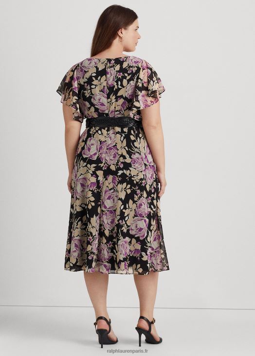 robe en georgette froissée à fleurs 46T60T4776 femmes Ralph Lauren noir/lavande/crème