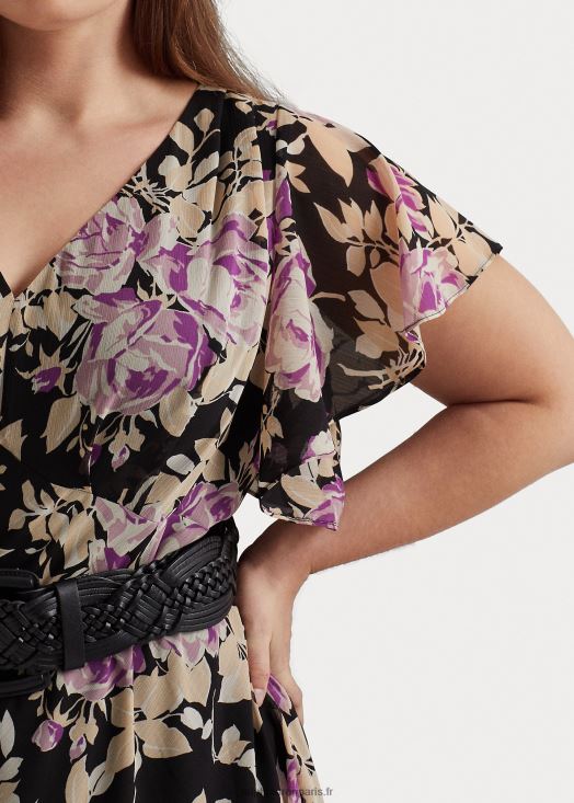 robe en georgette froissée à fleurs 46T60T4776 femmes Ralph Lauren noir/lavande/crème