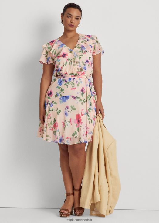 robe en georgette froissée à fleurs et à ceinture 46T60T4694 femmes Ralph Lauren multicolore rose