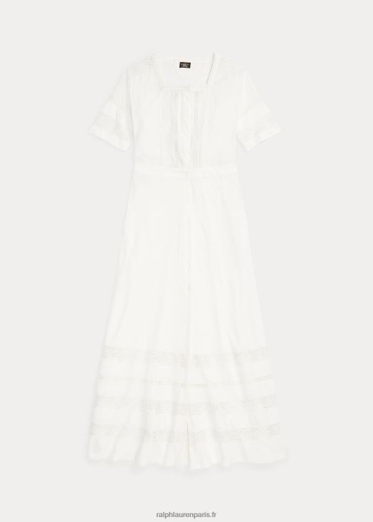 robe en jersey de lin et coton bordée de dentelle 46T60T3631 femmes Ralph Lauren blanc - Cliquez sur l'image pour la fermer