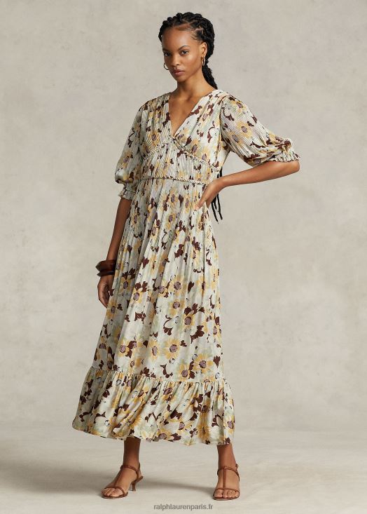 robe en satin plissé à fleurs 46T60T3224 femmes Ralph Lauren renoncule de printemps floral - Cliquez sur l'image pour la fermer
