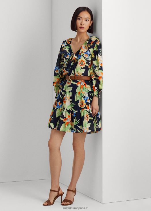 robe en voile de coton à fleurs 46T60T4883 femmes Ralph Lauren marine multi
