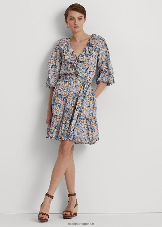 robe en voile de coton à fleurs et volants 46T60T3976 femmes Ralph Lauren multi bleu/rose