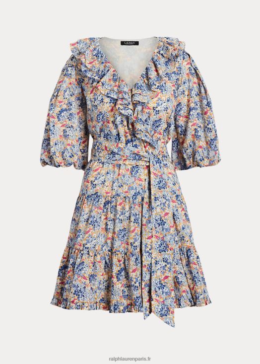 robe en voile de coton à fleurs et volants 46T60T3976 femmes Ralph Lauren multi bleu/rose