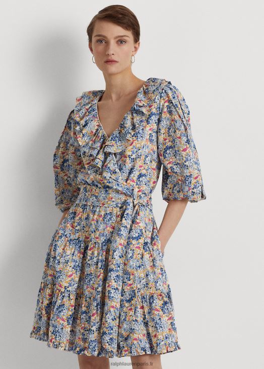 robe en voile de coton à fleurs et volants 46T60T3976 femmes Ralph Lauren multi bleu/rose
