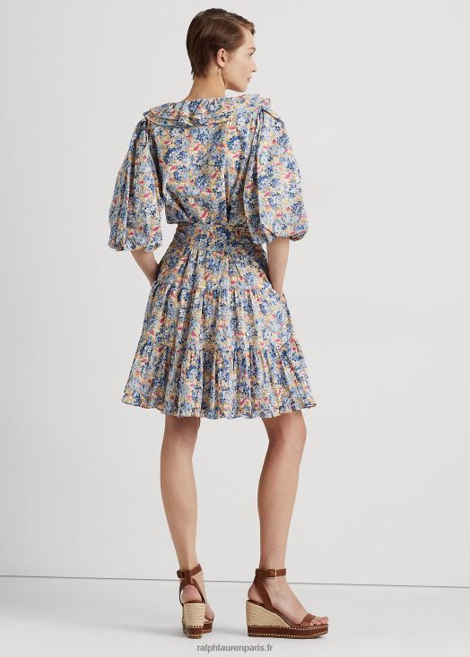robe en voile de coton à fleurs et volants 46T60T3976 femmes Ralph Lauren multi bleu/rose