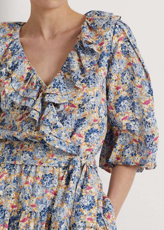 robe en voile de coton à fleurs et volants 46T60T3976 femmes Ralph Lauren multi bleu/rose