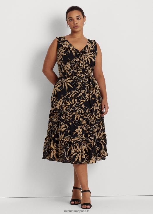 robe imprimée en georgette froissée 46T60T4961 femmes Ralph Lauren noir/beige