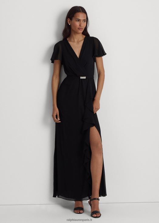 robe longue ceinturée en georgette 46T60T4053 femmes Ralph Lauren noir