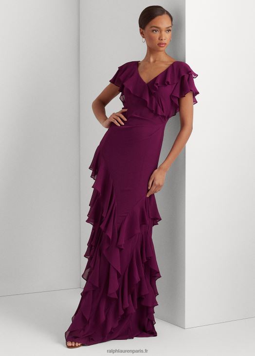 robe longue en georgette froissée à volants 46T60T4308 femmes Ralph Lauren caspia prune