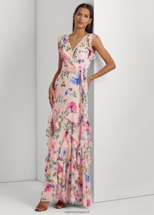 robe longue en georgette à volants 46T60T4062 femmes Ralph Lauren multicolore rose