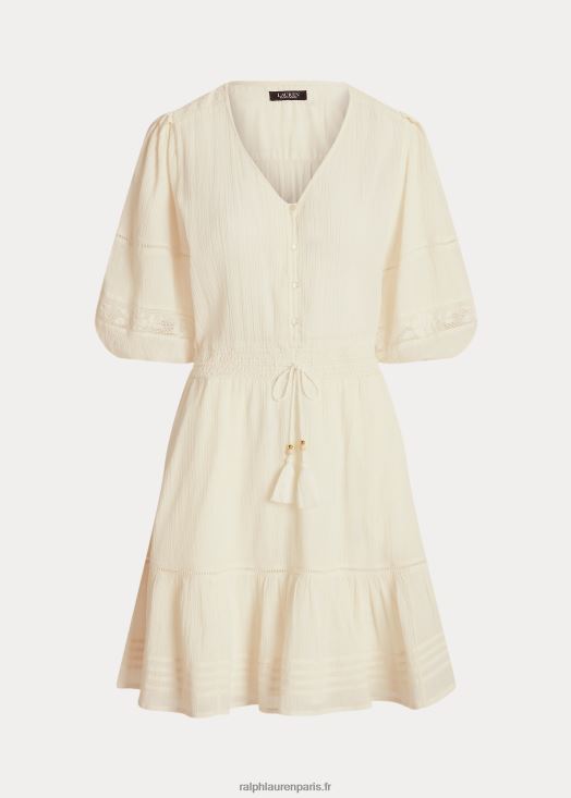 robe à manches blouson en coton froissé 46T60T4099 femmes Ralph Lauren crème de mascarpone