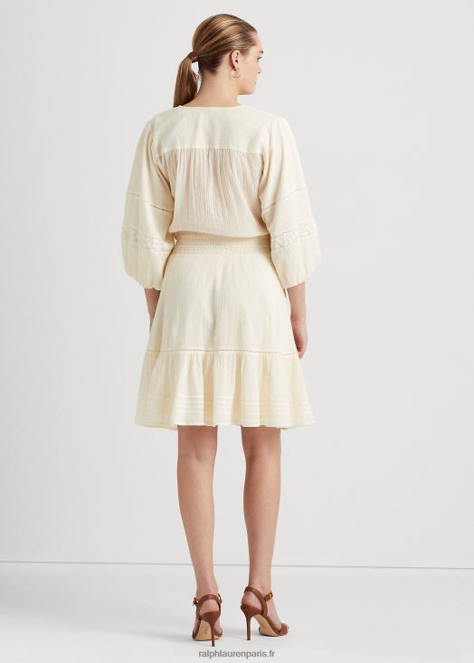 robe à manches blouson en coton froissé 46T60T4099 femmes Ralph Lauren crème de mascarpone