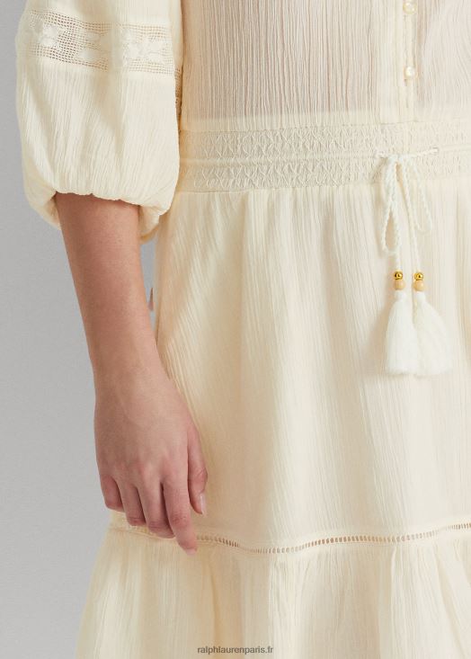 robe à manches blouson en coton froissé 46T60T4099 femmes Ralph Lauren crème de mascarpone