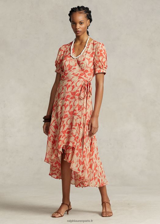 robe portefeuille en georgette froissée imprimée 46T60T3214 femmes Ralph Lauren impression de feuilles de bouleau - Cliquez sur l'image pour la fermer