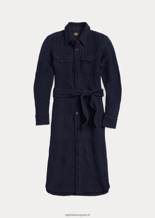 robe pull ceinturée en laine et coton 46T60T3676 femmes Ralph Lauren bruyère marine