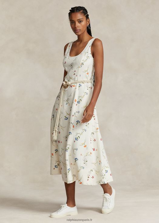 robe sans manches en lin à fleurs 46T60T3372 femmes Ralph Lauren croquis de couleur floral - Cliquez sur l'image pour la fermer