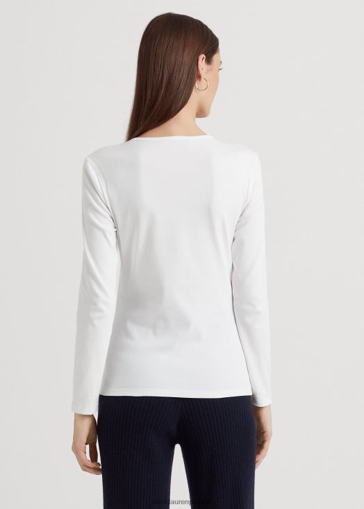 haut à manches longues en coton mélangé 46T60T4241 femmes Ralph Lauren blanc